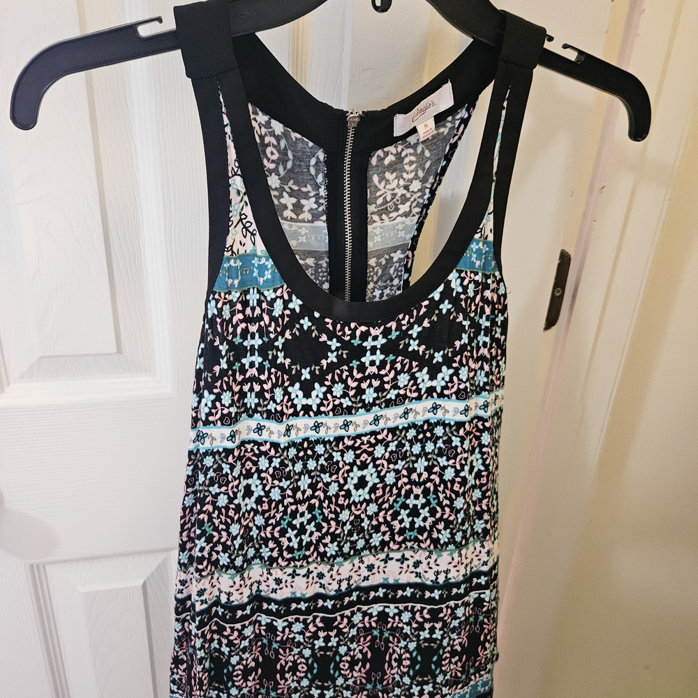 Candie's Black Racerback Tank with Teal & Pink Print